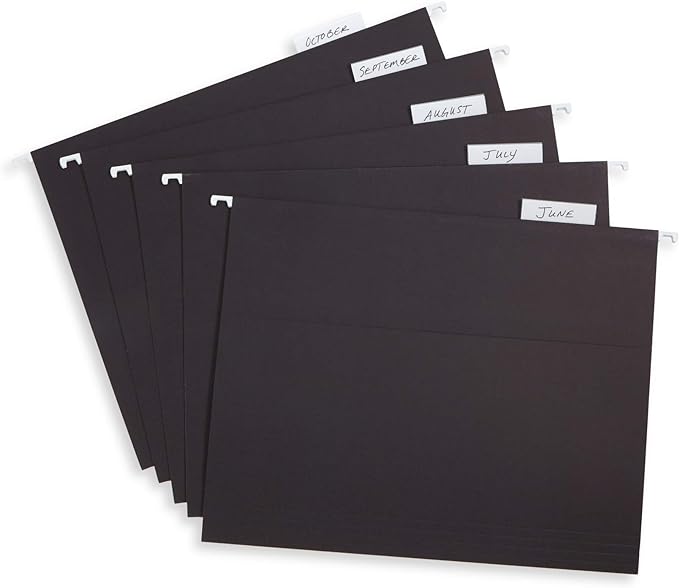 Blue Summit Supplies Hanging File Folders, 25 Reinforced Hang Folders, Designed for Home and Office Color Coded File Organization, Letter Size, Black, 25 Pack