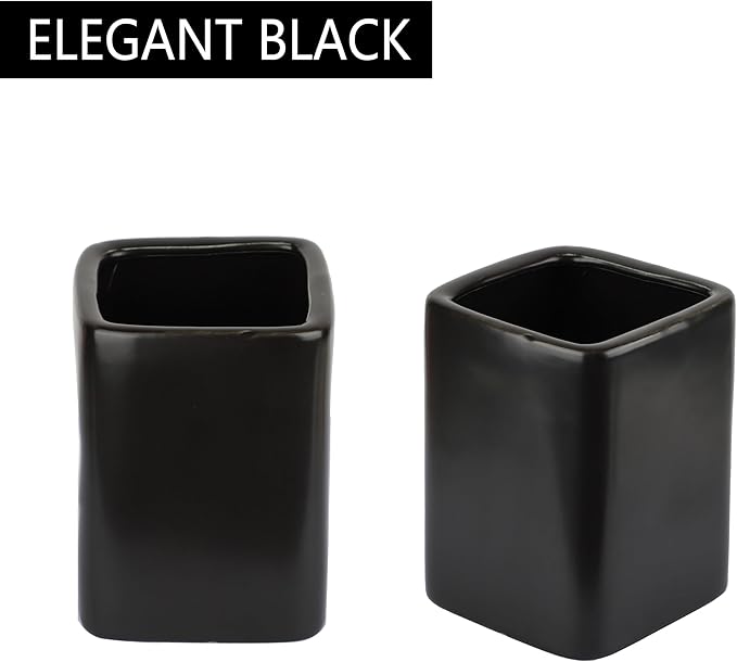 Square Ceramics Desk Pencil Holder for Men and Woman, Suitable for Offices and Homes(Black)