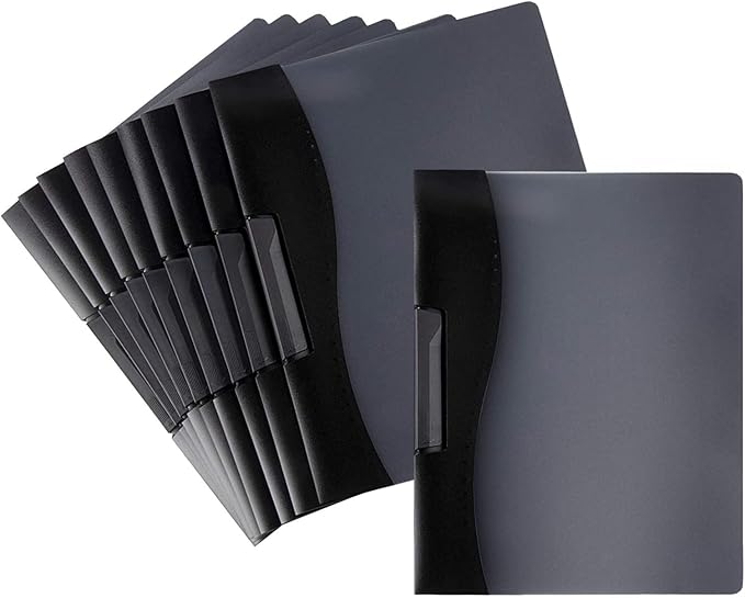 Juvale Resume Portfolio Folder - 10 Pack, Black, 9 x 11 in - Clear Report Covers with Sliding Bar & Swing Clip - Presentation Folders & Document Binder