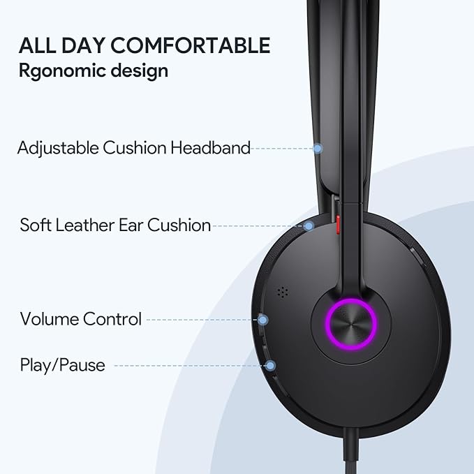 Yealink UH48 ANC USB Headset with Microphone, Active Noise Cancelling Wired Headphones for PC Computer, Works with Zoom Teams and Other Call Platforms, All Day Comfort, Mute Button