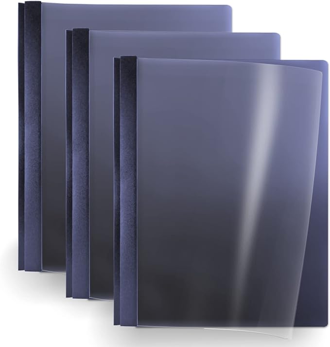 Binditek 10 Pack Heavy-Duty Clear Front Report Covers with 3 Prongs, 100-Sheet Capacity, Plastic Report Folder with Navy Back Covers, 3 Metal Prongs Fasteners, for Letter Size, Office Supplies