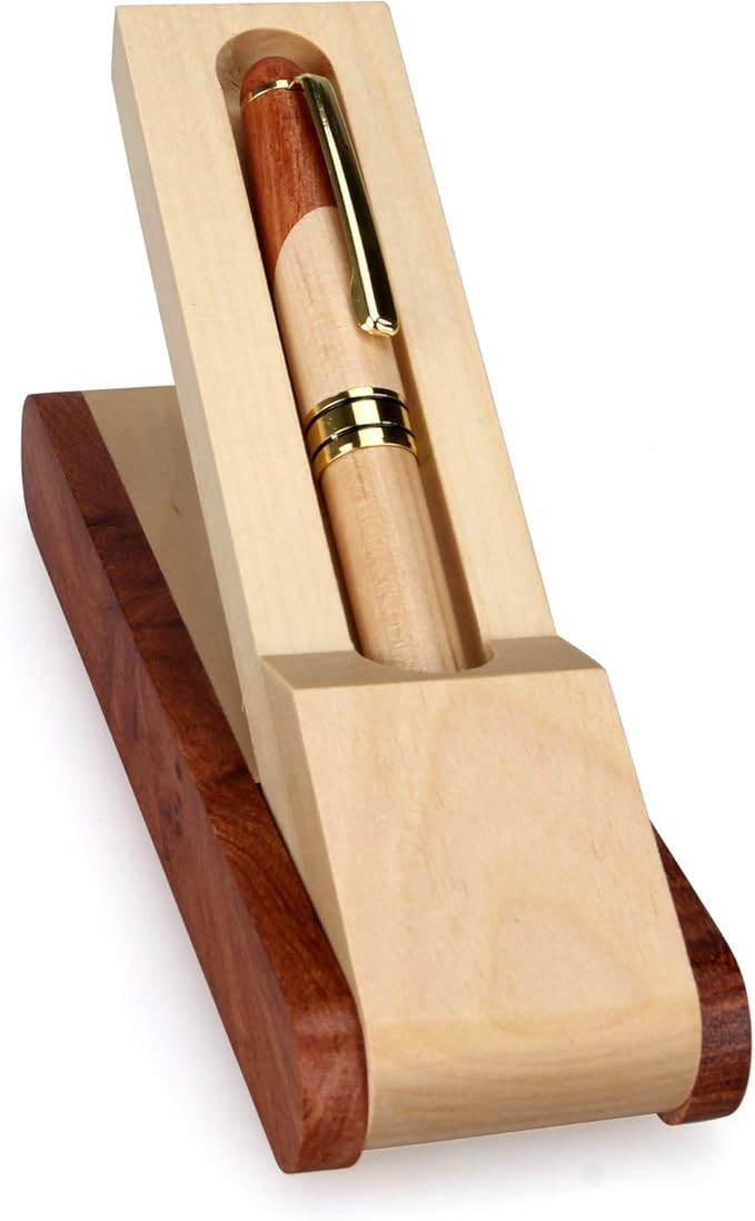 Best Wooden Gel Pen Gift Set with Handmade Rollerball Designer Pen Holder Box and Refills, Business Ballpoint Pen with Fancy Journaling Pen Display Case