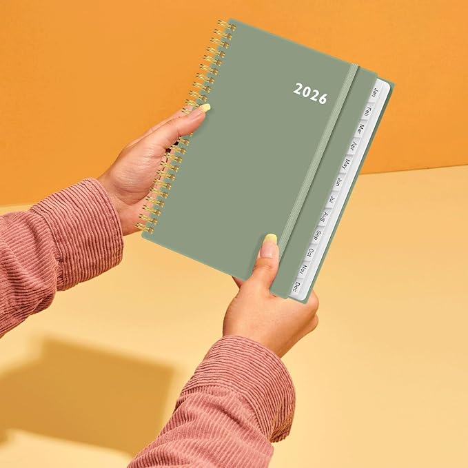 2026 Planner - Weekly and Monthly Calendar Planner from Jan 2026 - Dec 2026, Planner 2026 Spiral Bound with 12 Monthly Tabs, Inner Pocket, Perfect for School Office Supplies, 6.4" x 8.5", Green-C