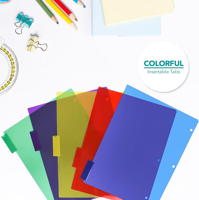 Darice 5-Tab Plastic Dividers 15 Pcs - Binder Dividers with Tabs - Multicolored Plastic Divider for 3 Ring Binder - File Organization – Ideal for Office, Back to School Supplies
