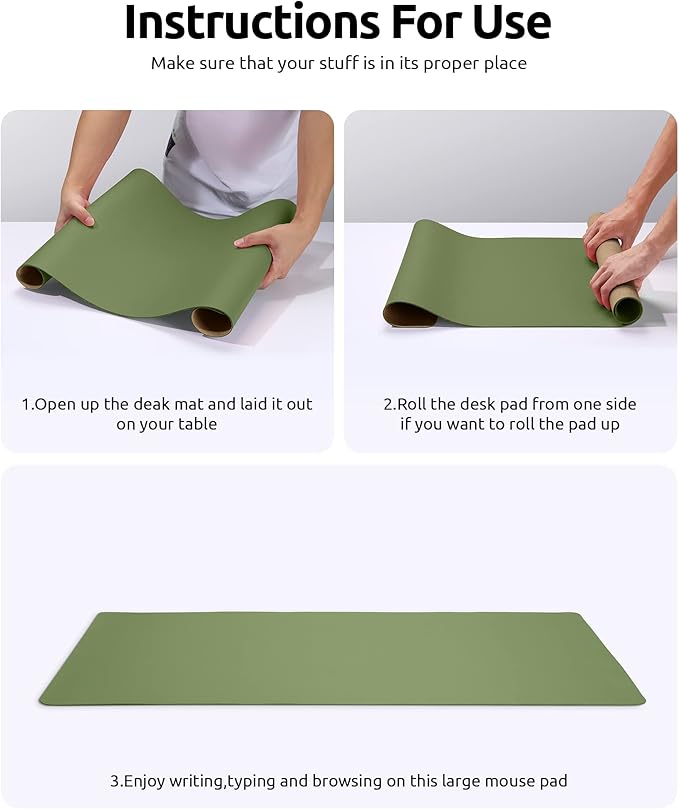 YSAGi Leather Desk Protector, Office Mat, Large Mouse Pad, Non-Slip PU Leather Blotter, Laptop Desk, Waterproof Writing Pad for Office and Home (Green, 31.5" x 15.8")