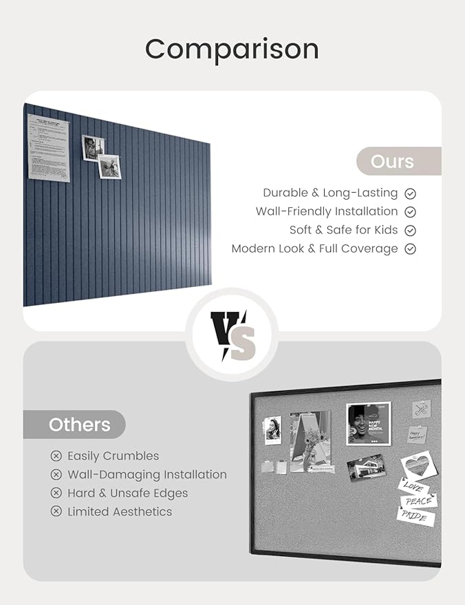 Bumusty Large Cork Board Alternative-47 x35 Felt Bulletin Board Tiles, with 30 Pushpins, 70 Adhesive Tabs, 12-Pack Slat Wall Paneling, Cork Boards for Office Push Pin Board Felt Board-Denim Blue