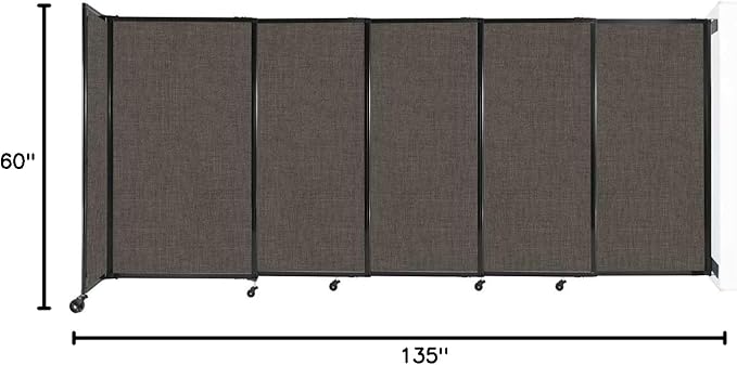 Wall-Mounted Sliding StraightWall Room Divider | Adjustable Widths | Locking Wheels | Room Separator | Up to 11'3" Wide x 5' Tall Mocha Fabric Panels