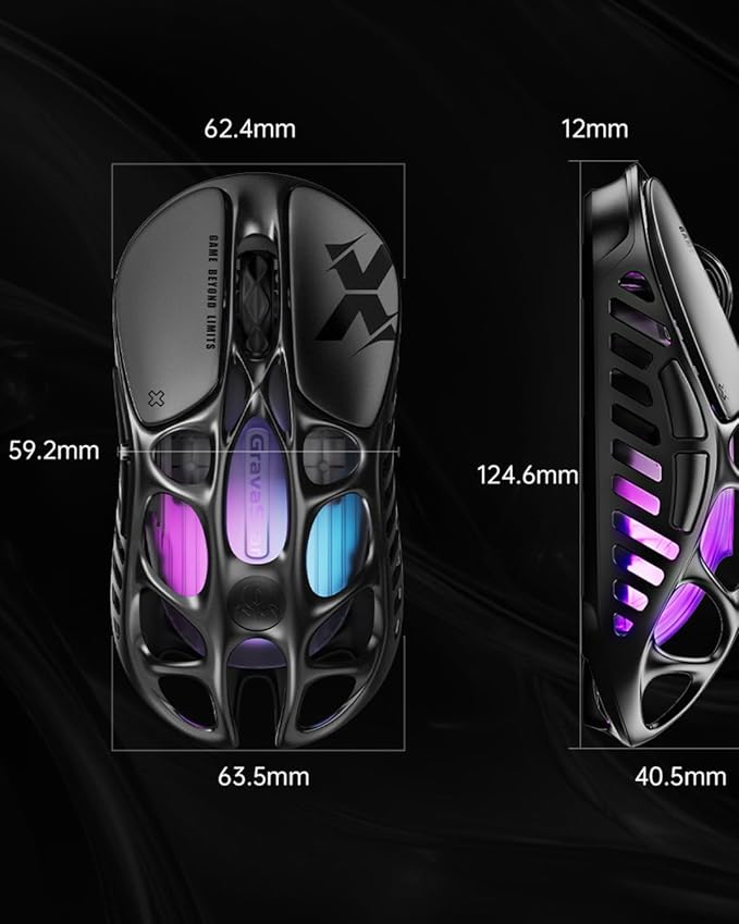 GravaStar Mercury X Wireless Gaming Mouse β 32,000 DPI PAW 3950 Sensor, 1000Hz Polling Rate, Only 49g, Magnesium Alloy Hollow Frame, RGB Lighting, 5 Programmable Buttons