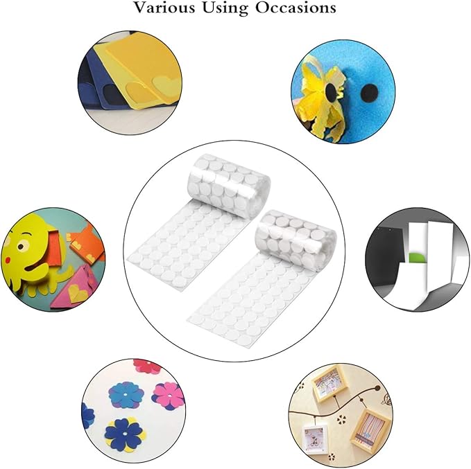 1600pcs (800 Pair Sets) 15mm Diameter Sticky Back Hook, Self Adhesive Dots Loop Tapes for DIY Crafts Office Classroom (White)