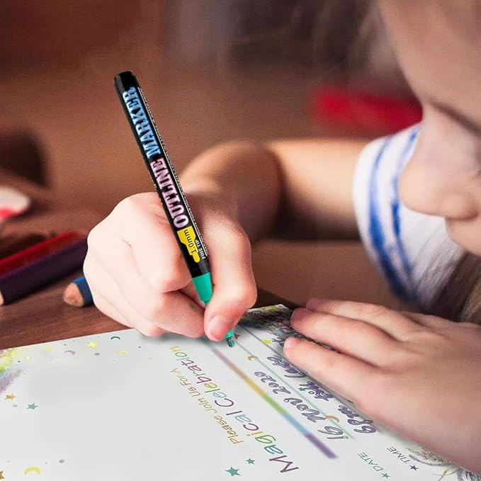 Marker Pen for Highlight, 2026 New Double Line Outline Markers, Metallic Shimmer Glitter Pens Set, Art Supplies for Christmas Greeting Cards, Scrapbook Crafts, Doodling, DIY Art Crafts (18 Colors)