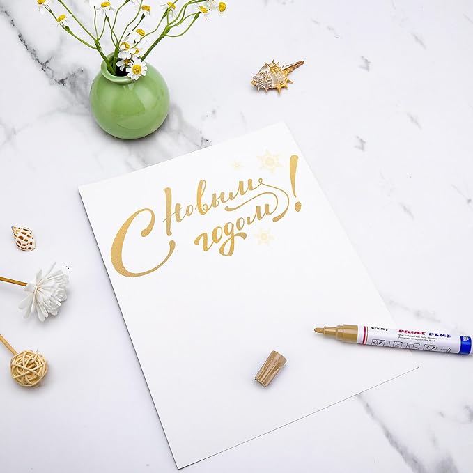 Gold Paint Markers, 2 Pack Oil-Based Waterproof Quick Dry Permanent Paint Pen Set for Rocks Painting, Wood, Fabric, Plastic, Canvas, Glass, Mugs, Metal, Tire, Stone, DIY Craft