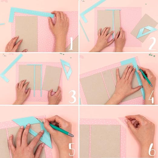 Craftelier - Kit Rulers and Binding Squares | Basic Tools for Scrapbooking, Craft and Binding Projects | Includes L Ruler, T Ruler and Squares | Color Pink