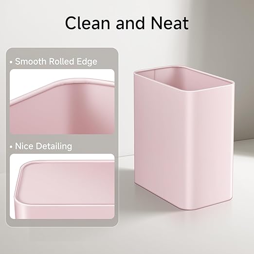 TIPGO Small Metal Trash Can, 2.1 Gallon Slim Trash Can for Bathroom, Wastebasket Garbage Bin for Bedroom, Office, Kitchen, Under Sink (Pink)