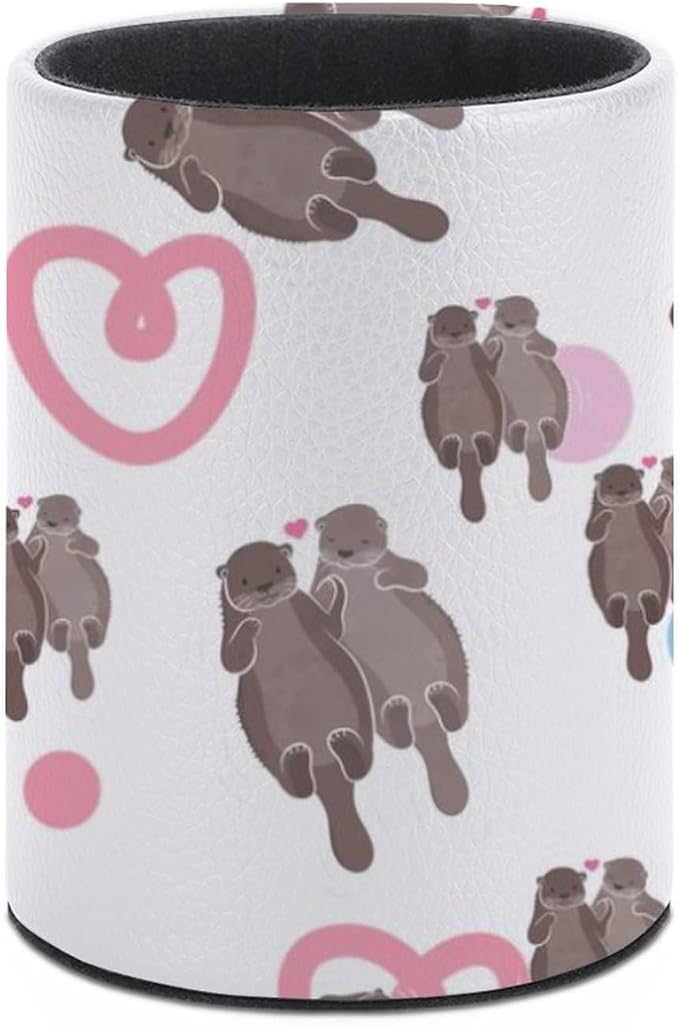 Sea Otter Pen Holder Pencil Organizer Cute Pencil Cup Desk Decor Makeup Brush Holder PU Multifunctional Office Suppliesfor Home Classroom School