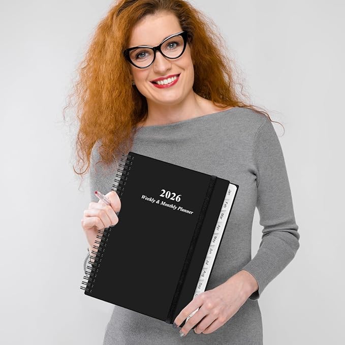 2026 Planner - Planner 2026 from January 2026 to December 2026 with 12 Monthly Tabs, Flexible Cover, Inner Pocket, 8.5" x 11", Black-B