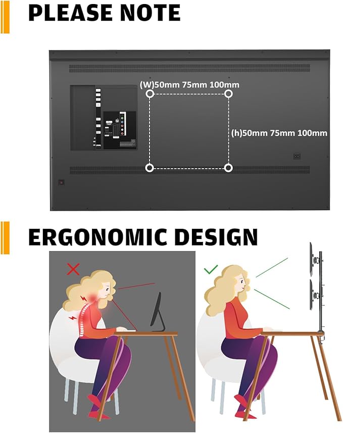 HEMUDU Dual Monitor Articulating Desk Mount Arm Stand - Vertical Stack Screen Supports Two 13 to 34 Inch Computer Monitors with C Clamp
