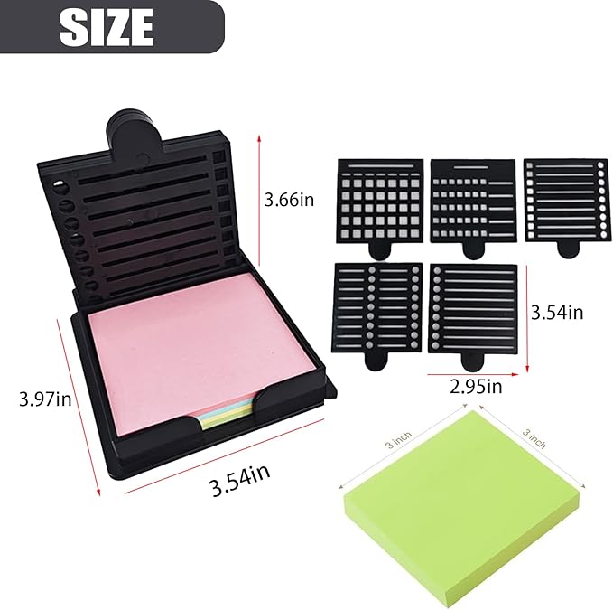 2025 New Sticky Note Stencil, Sticky Note Holder with Five Templates, Suitable for 3x3 Inch Sticky Notes, Perfect for to-Do Lists, Home, Office, Reusable Sticky Notes Dispenser (Yellow 5 Templates)