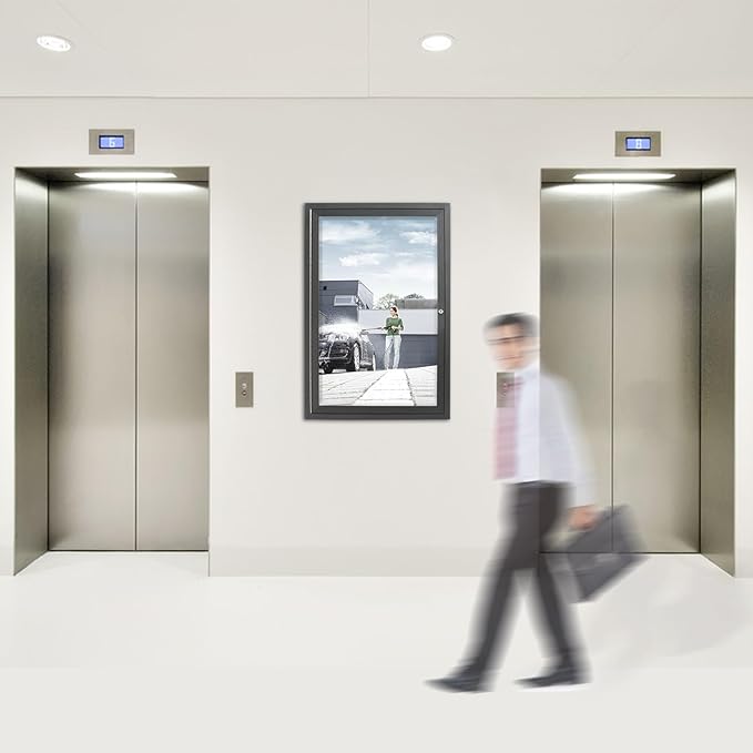 Outdoor Weatherproof Enclosed Fabric Bulletin Board,Noticeboard Case with Lockable Glass Door, Grey Felt,Black Aluminum Frame, 36x24 Inch (5xA4)