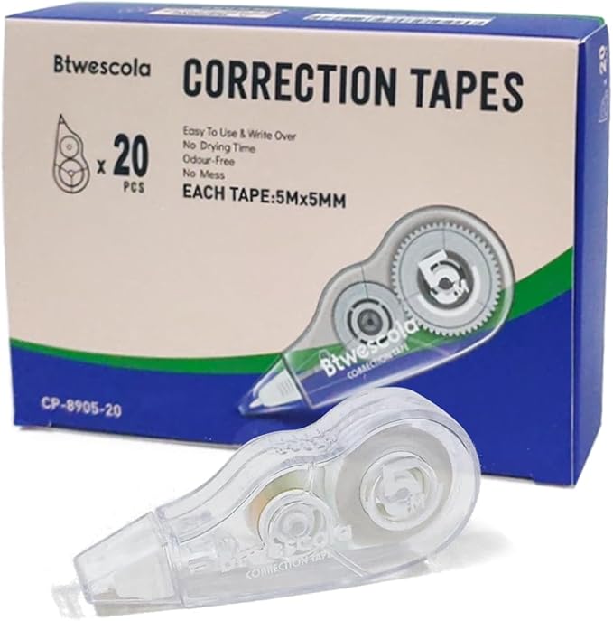 Correction Tape, 16.4FT EZ Tear-resistant Correction Tape, Easy To Use Applicator for Instant Correction Without Drying Time (20pcs/set)