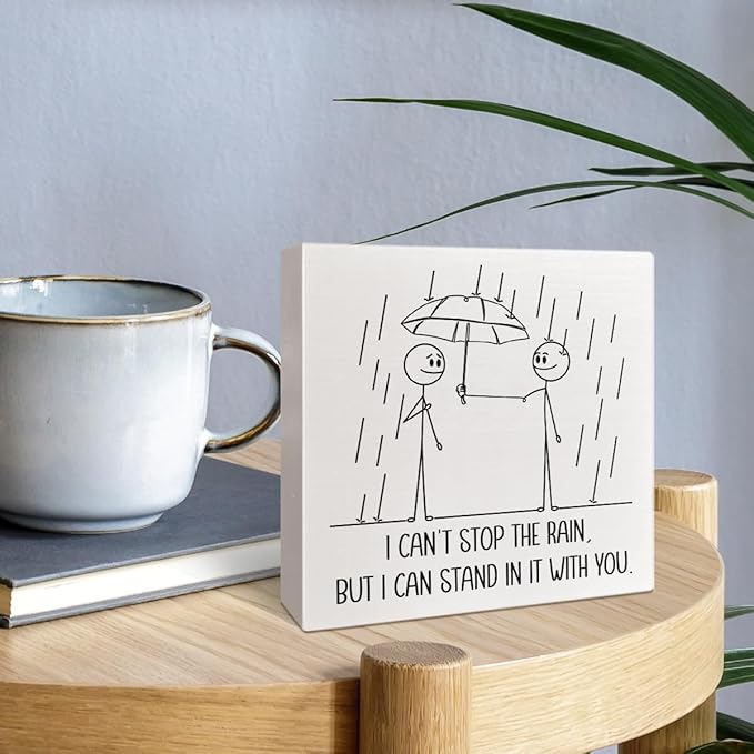Encouragement Gifts for Women Men, Positive Motivational Gifts for Friends Coworker, Inspirational Emotional Support Wooden Box Sign Home Office Decor, I Can Stand in It with You