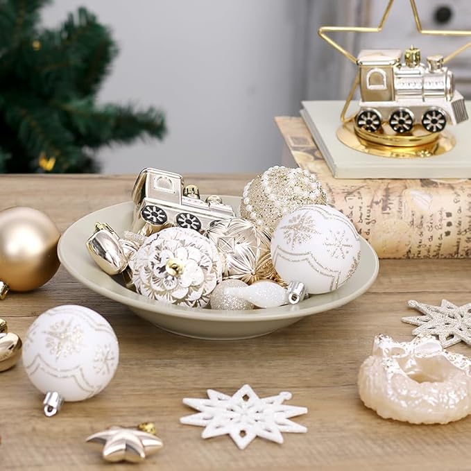 2025 Latest Model Premium 90 Pcs Shatterproof Christmas Ornaments Set,2.36 Inch Festive Baubles with Snowflake, Classic Gingerbread & Snowflake Designs, Ideal Gift for Xmas/Wedding/Party (Red & Gold