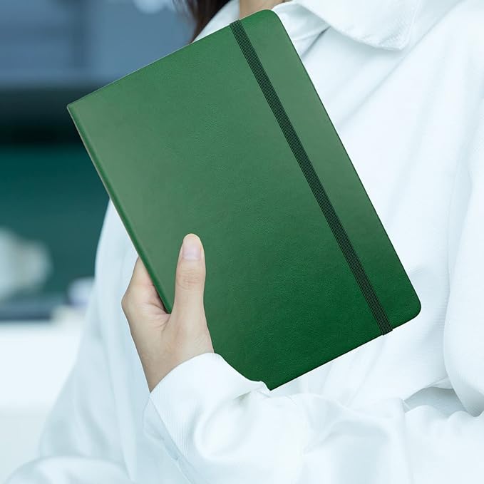 Deziliao Hardcover Notebook Journal 160 Pages, Lined Journal Notebooks for Work, 100Gsm Premium Thick Paper with Pocket, Medium 5.7"x8.4", Christmas Gift(Dark-Green, Ruled)