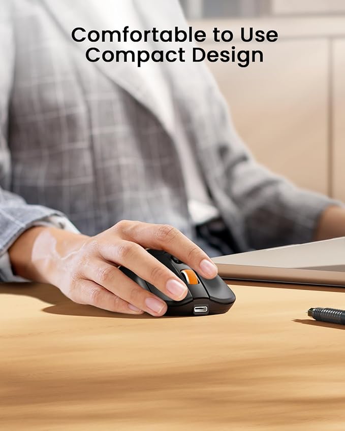 ProtoArc Bluetooth Wireless Mouse, USB C Mouse, EM15 Rechargeable Compact Portable Type C Wireless Mice for Laptop, Tablet, PC, Windows, Mac OS-Black