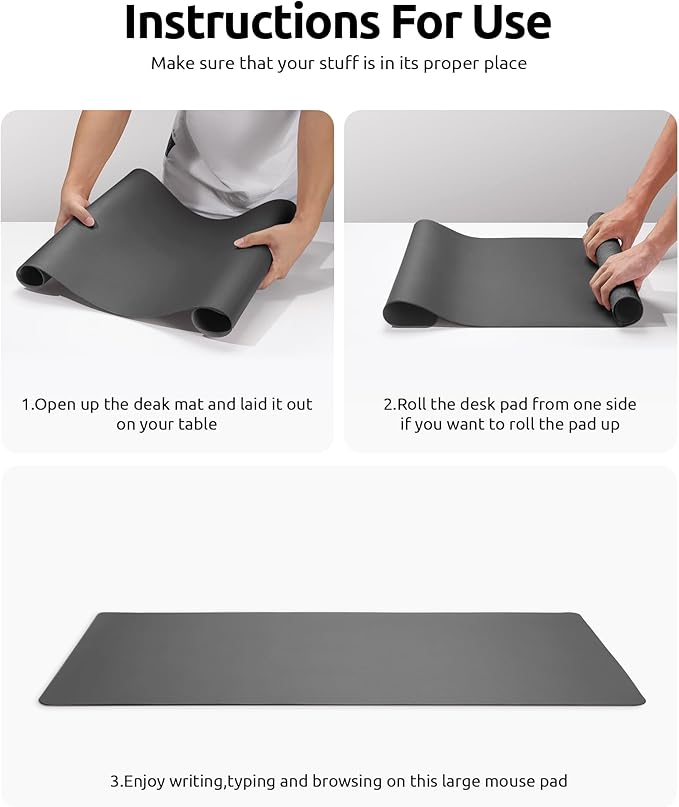 YSAGi Leather Desk Protector, Office Mat, Large Mouse Mat, Non-Slip PU Leather Blotter, Laptop Desk Pad, Waterproof Writing Pad for Office and Home (Dark Grey, 35.4" x 17")