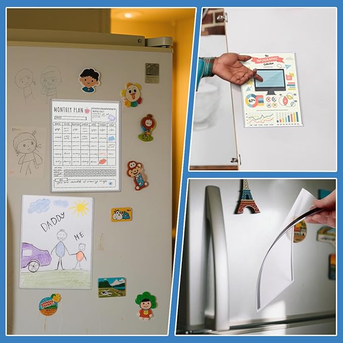 6 Pack 8.5'' x 11'' Rigid Magnetic Paper Holders, Hard Plastic Letter Size Clear View Page Sleeves Protectors Document Frames Reusable Magnetic Sign Holder for Home Office Store Displays