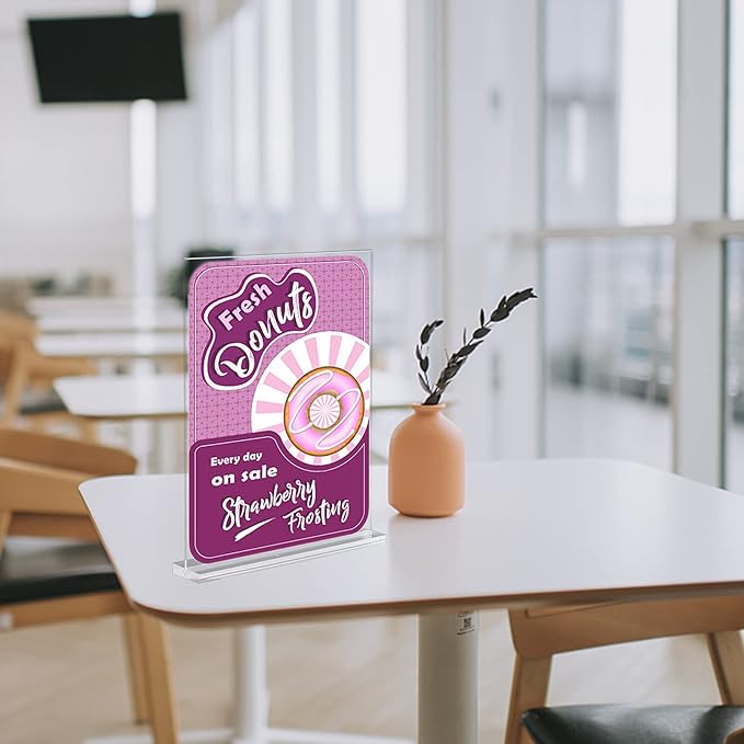 Acrylic Sign Holder, 8.5 x 11 inches Clear Table Menu Display Stand Desktop Display Stand Paper Holder Table Top Sign Holder Suitable for Restaurants, Office, Home, Store (6 pcs)