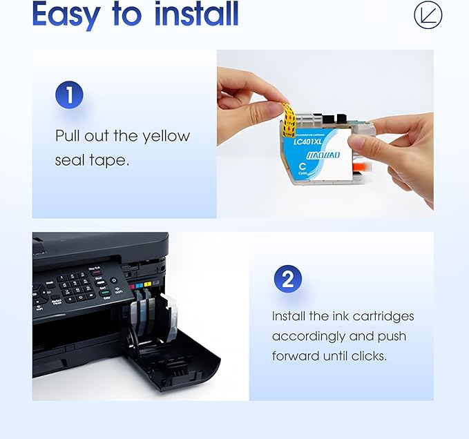 LC401XL Ink Cartridges Replacement for Brother LC401 LC401XL Ink Cartridges for Brother Printer MFC-J1010DW MFC-J1012DW MFC-J1170DW Black Cyan Magenta Yellow (4 Pack)