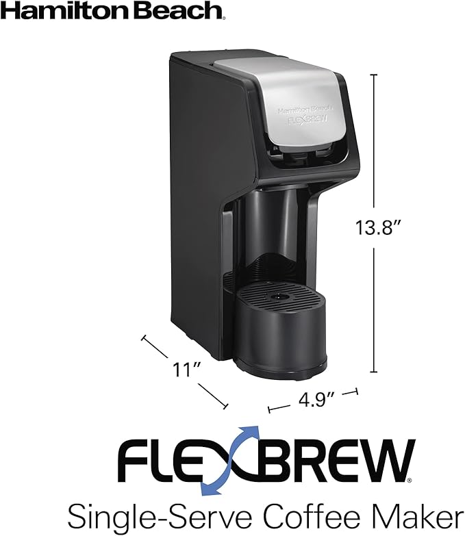 Hamilton Beach FlexBrew Single Serve Coffee Maker, Compatible with Pod Packs and Grounds, 14 oz. Water Reservoir, Slim Design, Fast Brewing, Black (49900)