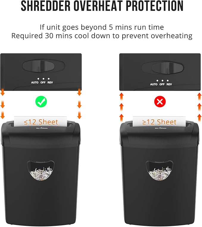 12-Sheet Cross-Cut Shredder (P-4 Security),Destroy Credit Cards/Staples,5.5 Gal Bin,70dB Quiet,Auto/Reverse Modes for Office & Home(ETL Certified)