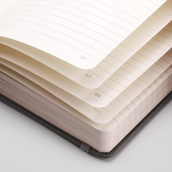 EMSHOI A5 Lined Journal Notebook - 120gsm Thick PU Leather Hardcover with Sticky Notes, 256 Numbered College Ruled Notebook for Work, School & Writing, 5.75" x 8.38" Dark Grey