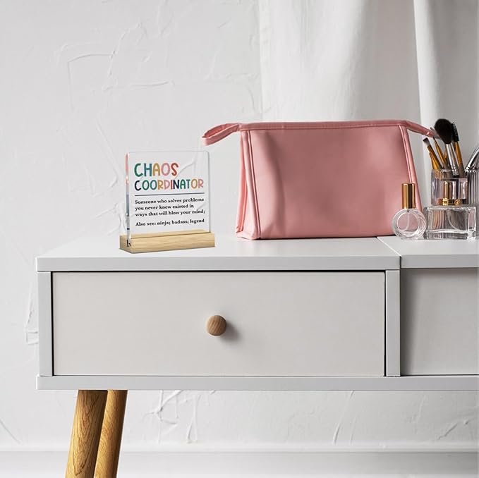 Chaos Coordinator Gift, Gift for Coworker Accounting Boss School Teacher Counselor Nurse Office Decor, Employee Appreciation Decorations, Funny Cute Humor Acrylic Desk Decoration for Office