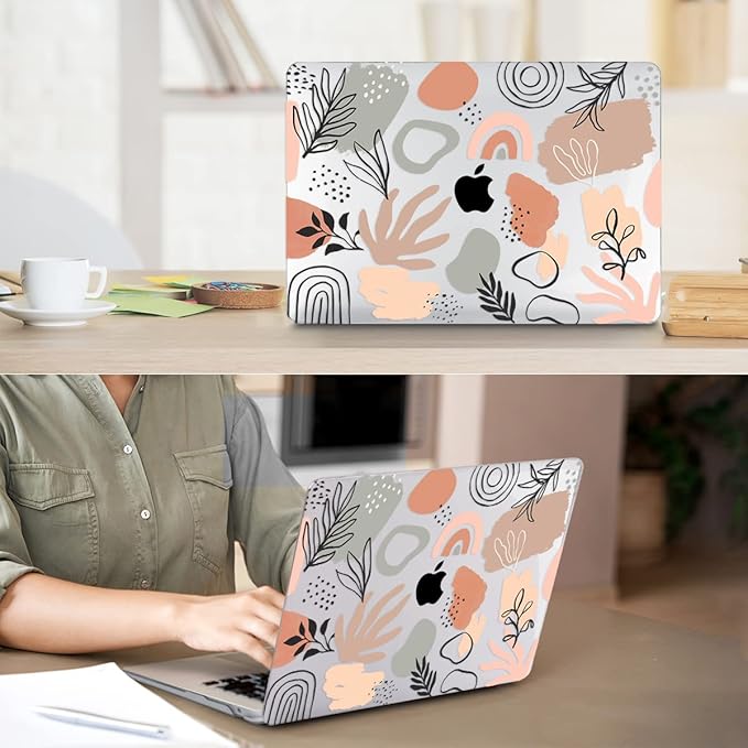 Compatible with MacBook Air 13 inch Case 2022 2021 2020-2018 Release M1 A2337 A2179 A1932 with Touch ID, Hard Print Case + Keyboard Skin + Webcam Cover + Screen Protector, Abstract Plant
