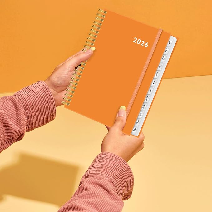 2026 Planner - Weekly and Monthly Calendar Planner from Jan 2026 - Dec 2026, Planner 2026 Spiral Bound with 12 Monthly Tabs, Inner Pocket, Perfect for School Office Supplies, 6.4" x 8.5", Orange-C