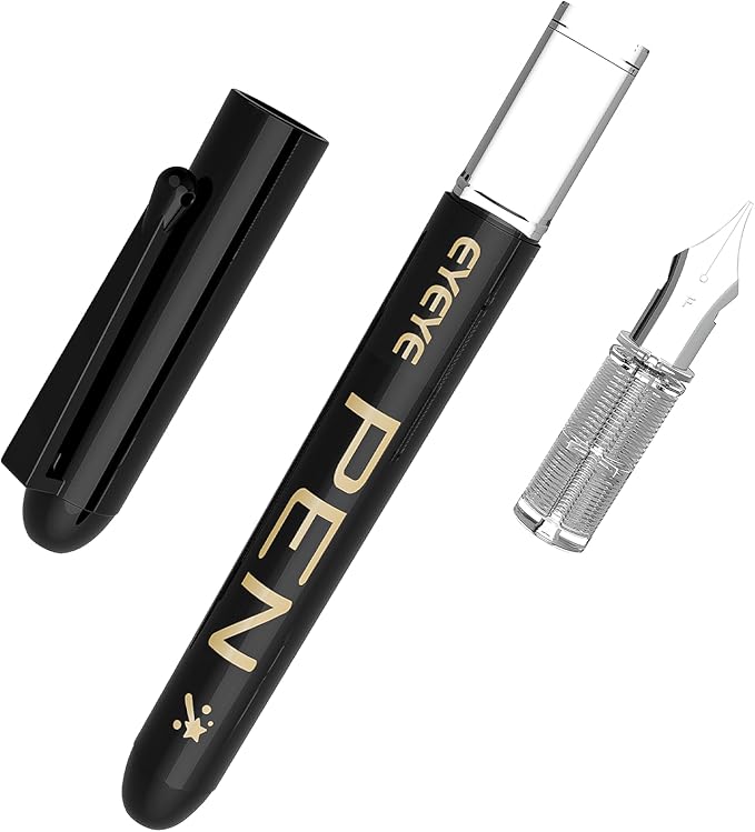 EYEYE Disposable Fountain Pens, 8 Pack Black Fine Point Pens for Writing, Stainless Steel Nib, Smooth Writing for Journaling, Drafting, Sketching, Doodling & Office Supplies