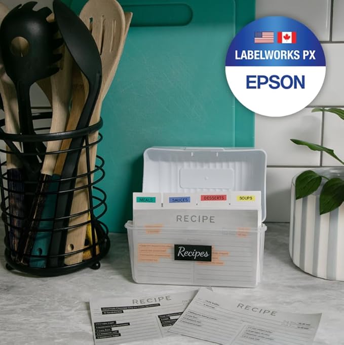 Epson LABELWORKS 218WMBPX Genuine PET (Polyester) Tape Cartridge - White on Matte Black Designer Craft Label Maker Tape - 3/4" (18MM) Wide, 26'
