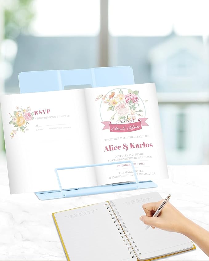 MSDADA Desk Book Stand Metal Reading Rest Book Holder Adjustable Document Holder Portable Sturdy Bookstands for Textbooks,Music Books,Recipe,Mobile Phone (Macaron Blue)