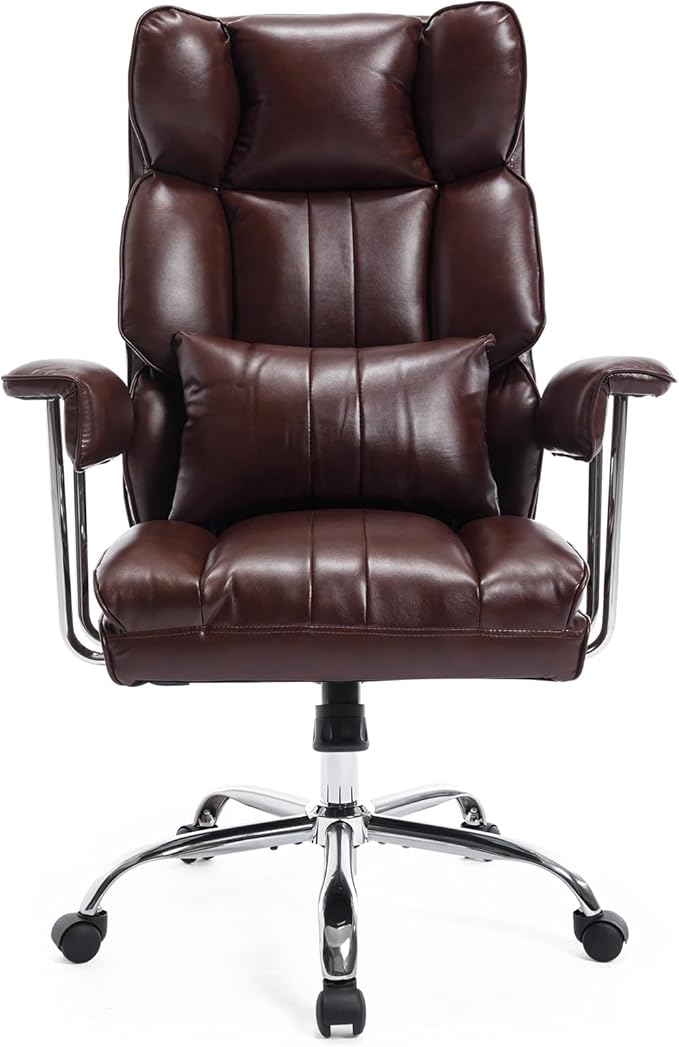 Big and Tall Office Chair 500lbs Wide Seat Executive Office Desk Chair High-Back Office Task Chair, Ergonomic Lumbar Support Computer Office Chairs for Heavy People(Brown)