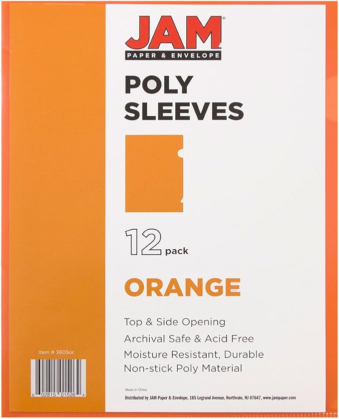 JAM PAPER Plastic Sleeves - Letter Size - 9 x 11 1/2 - Orange Project Pockets - 12 Page Protectors/Pack