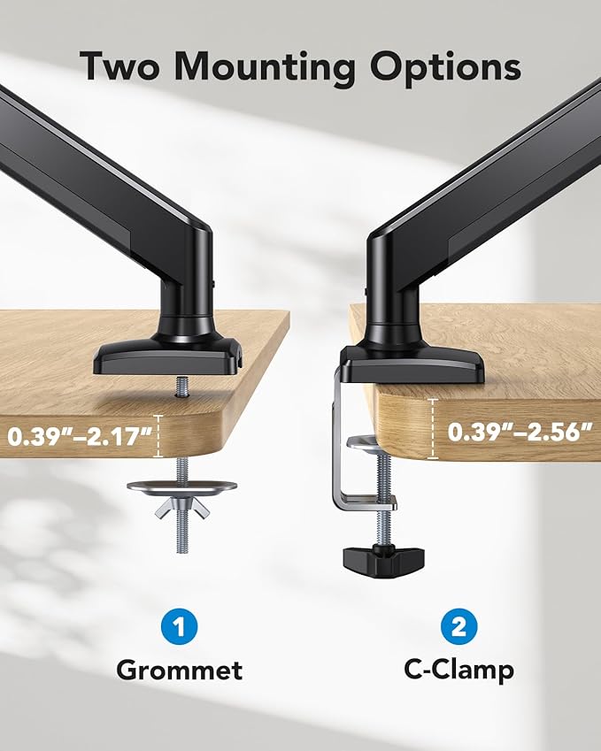 HUANUO Single Monitor Arm 13-34 Inch, Adjustable Gas Spring Arm, Monitor Desk Mount for 4.4-22lbs, VESA 75/100mm with C-Clamp/Grommet Base, Ergonomic Stand for Work/Gaming