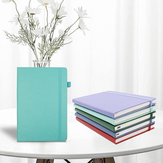 Deziliao Lined Journal Notebooks with Pen Loop, Hardcover Notebook Journal for Work, 100Gsm Premium Thick Paper with Inner Pocket, Medium 5.7"x8.4", (Cyan, Ruled)