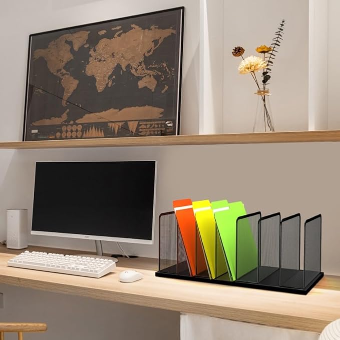 Kuntine.B Desk File Organizer 7 Upright Mesh Desktop Organizer File Sorter Office Organization File Holder for Home, Office & Classroom, 2 Pack