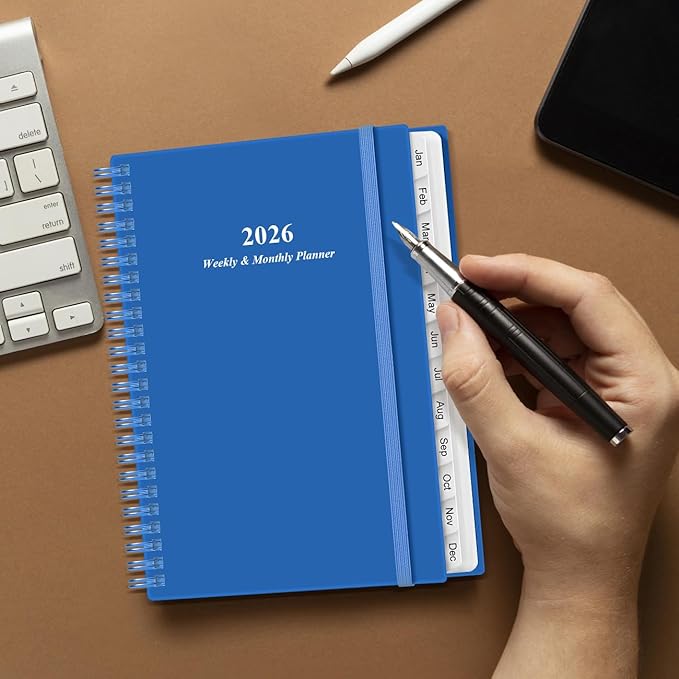 2026 Planner - Planner 2026 from January 2026 - December 2026, Weekly & Monthly Planner Spiral Bound with 12 Monthly Tabs, Inner Pocket, 6.4" x 8.5", Blue