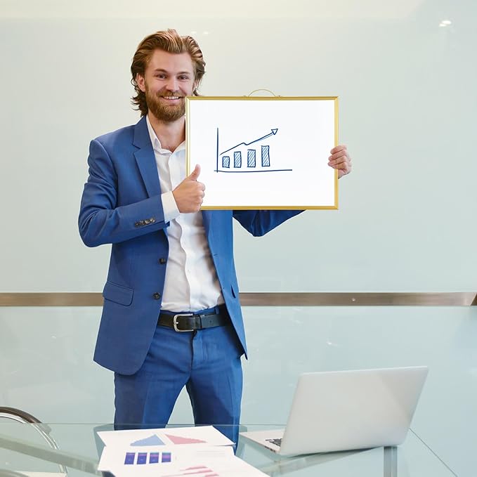 TSJ OFFICE White Board Calendar - 12 X 16 Inches Magnetic Dry Erase Board Monthly Calendar, Double Sided Whiteboard with a Handle, to Do List Notepad for Office, Home, School, Gold Aluminum Frame