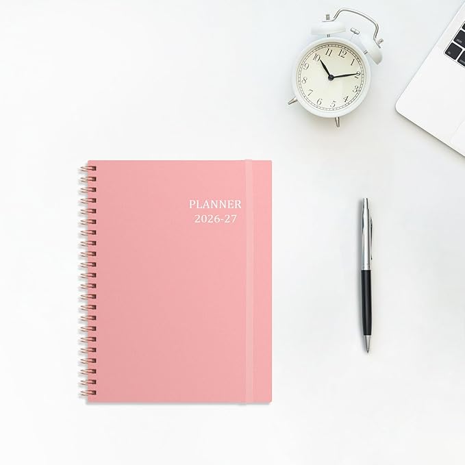 Tiankool Planner 2026-2027 - Jan 2026-Jun 2027 Weekly Monthly Planner with 18 Monthly Tabs, Elastic Closure, Inner Pocket, Round Corner,5.8" x 8.25"- Pink