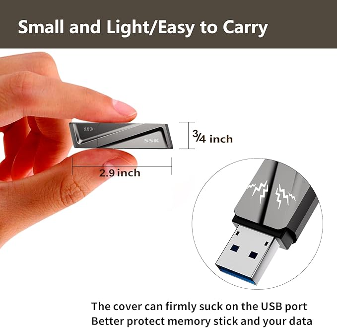 SSK 1TB USB Flash Drive 550MB/s USB3.2 Gen2 SSD Thumb Drive Fast Transfer Speed Externel Solid State Drive with USB C Adapter USB-C Memory Stick for Type-C Smartphone,MacBook/Pro/Air Laptop and More