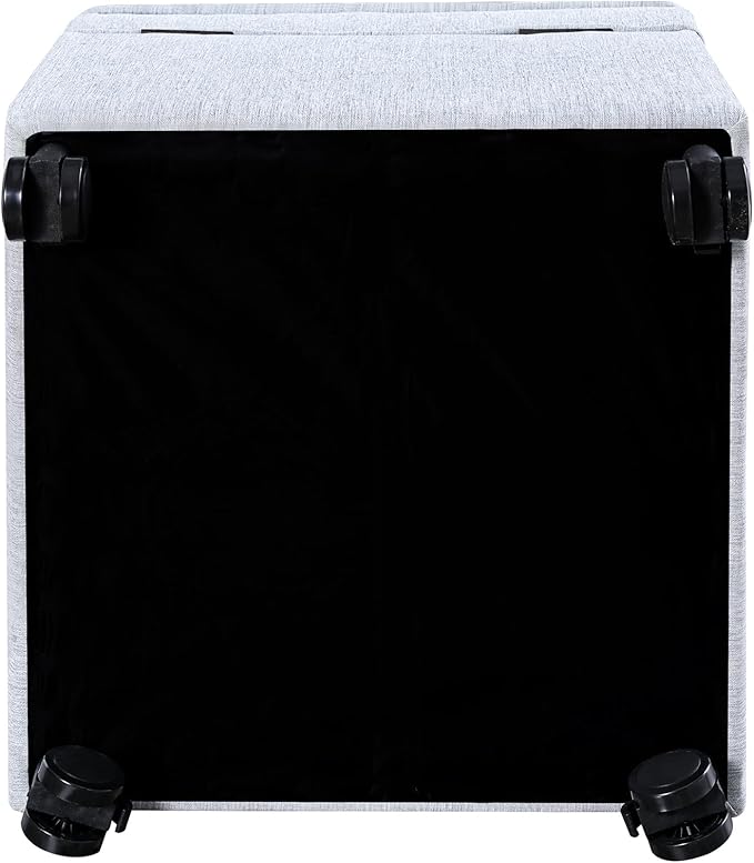 Adeco 17.5" Square Fabric Ottoman with Storage, Upholstered Cotton Linen Foot Rest, Flip Top Footstool, Small Cube Coffee Table Extra Seat for Living Room, Bedroom, Ice Blue with Rolling Legs